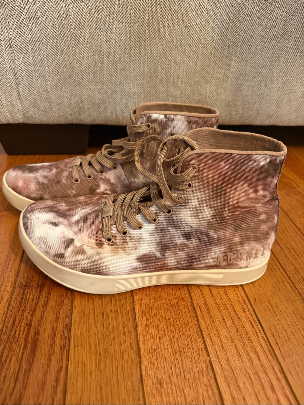 NOBULL Taupe and Mauve Tie-Dye High Top Sneakers